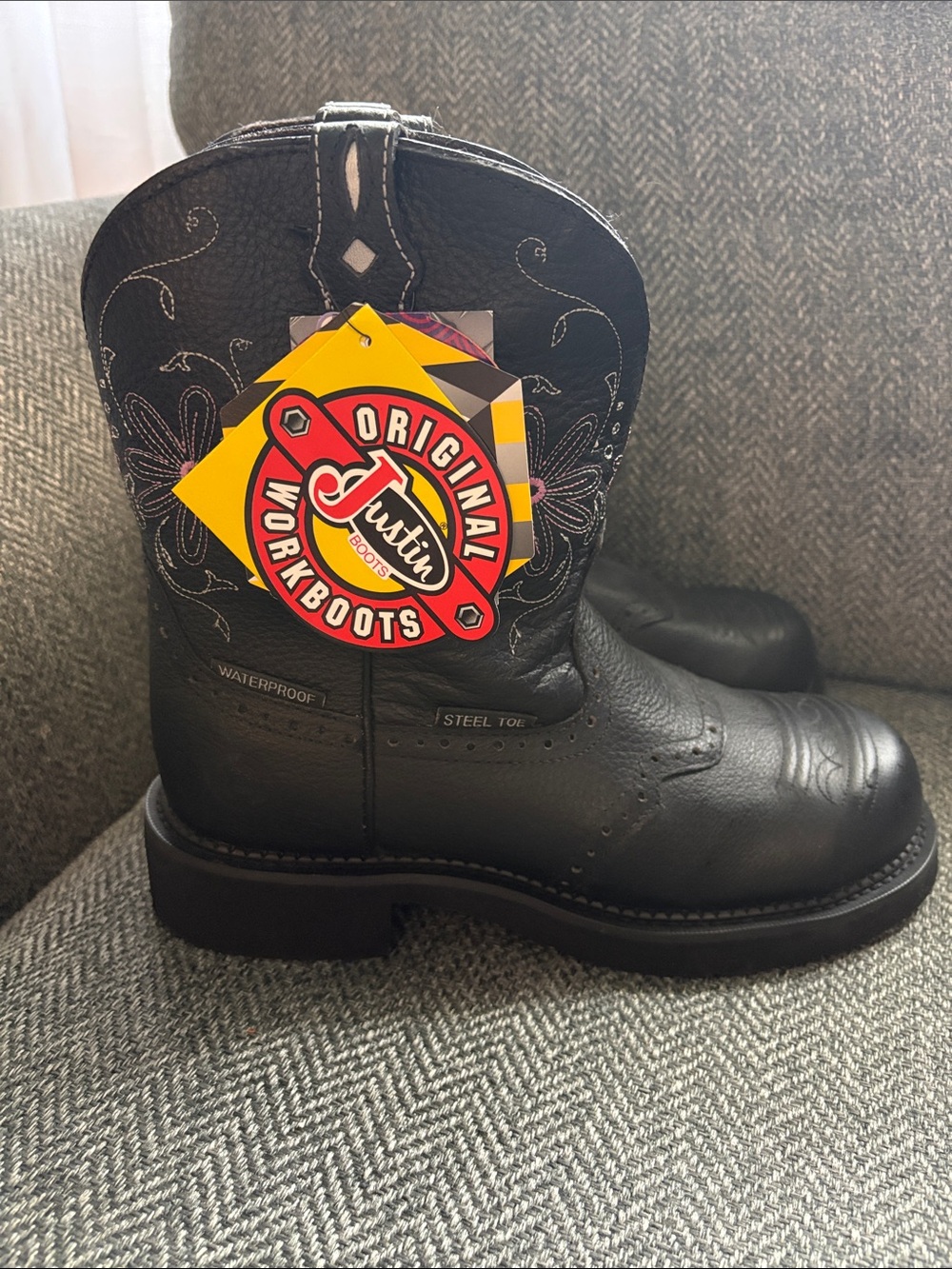 Justin Gypsy Boots Black Waterproof Steel Toe Western Women’s Work Boots -NWT